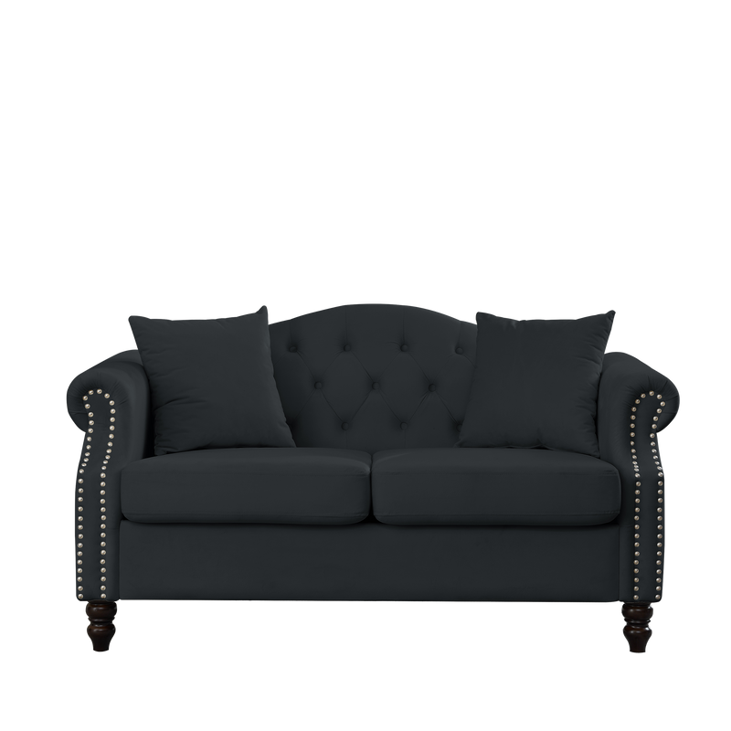 79" Chesterfield Sofa Black Velvet for Living Room, 3 Seater Sofa Tufted Couch with Rolled Arms and Nailhead for Living Room, Bedroom, Office, Apartment, 3S+2S