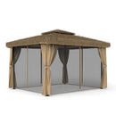 Outdoor Patio Gazebo With Double Canopy, Mosquito Net & Privacy Curtain - Brown by HouseOfZazla