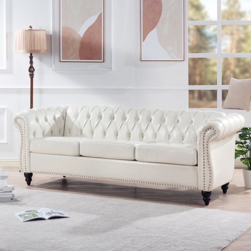 84.65" Rolled Arm Chesterfield 3 Seater Sofa