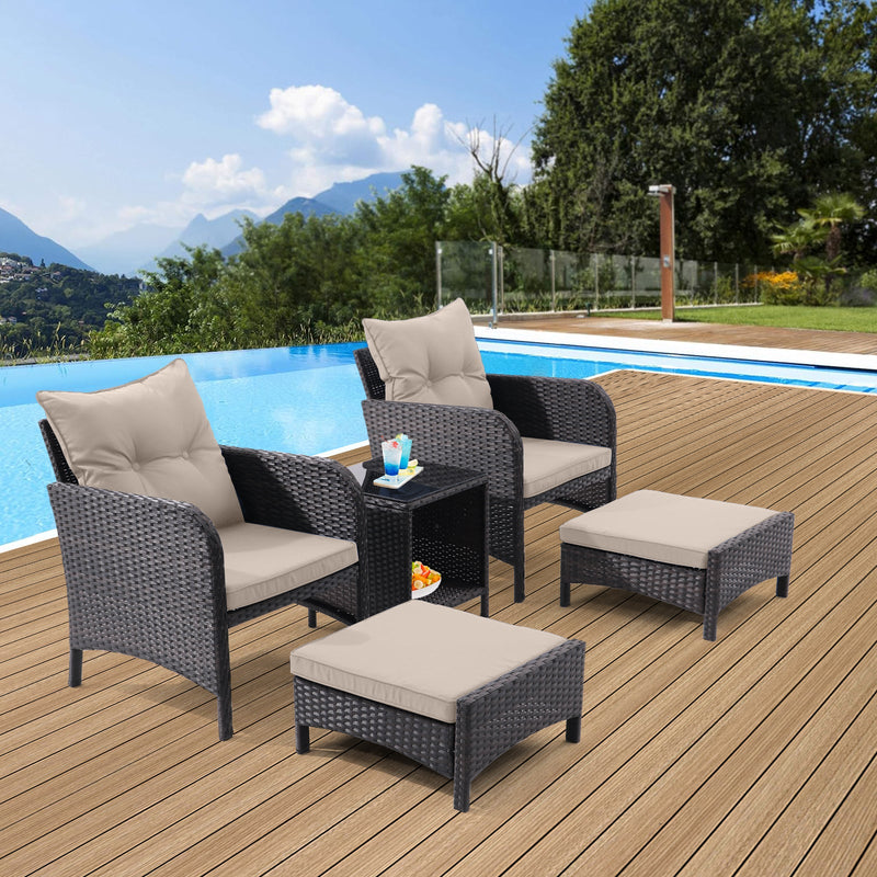 Walker Edison | Wicker 5 Piece Outdoor Patio Chat Set