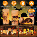 3 Pack Halloween Flameless Candle Lamp with Timer Setting Battery Operated Warm Orange Light Candles for Halloween Party Decoration Spider Crow Skull