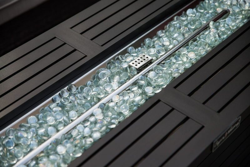 57in Outdoor Gas Propane Fire Pits Table, Aluminum, 50000BTU Firepit Fireplace Dining Table with Lid, Fire Glass, Retangular, ETL Certification, for Garden Backyard Deck Patio-Mocha