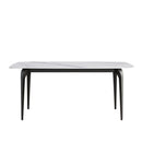 70.87" Modern Artificial Stone Curved Black Metal Leg Dining Table, Can Accommodate 6-8 People - White / Black by HouseOfZazla