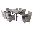 9 piece Outdoor Patio Wicker Dining Set Patio Wicker Furniture Dining Set Glass Top Grey