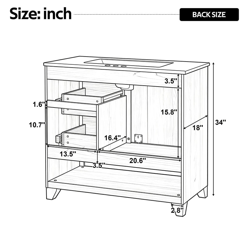 36" Bathroom Vanity with Ceramic Sink, photo 6 of 10