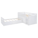 Loft Platform Bed With 7 Drawers And Full Guardrails, Modern L Shaped Space Savin