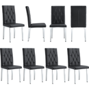 8 piece set of black armless dining chairs brings a touch of elegance and mystery to the dining area with its deep black tone,The grid and buckle design of the back add a vintage yet fashionable touch