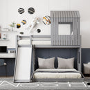 Loft Bunk Bed With Playhouse, Farmhouse, Ladder, Slide And Guardrails by Unique Piece Furniture