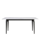 70.87" Modern Artificial Stone White Straight Edge Black Metal Leg Dining Table, Can Accommodate 6-8 People - White / Black