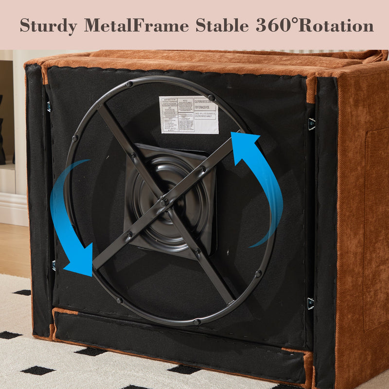 UNITED WE WIN Swivel Barrel Chair - Mid Century Modern Chair, Thick Padded Arm Chair with Solid Metal Base, Comfortable Single Sofa Chair, Swivel Accent Chair for Living Room Bedroom