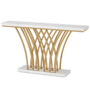 Console Table With Grid Base For Living Hallway - White / Gold by HouseOfZazla