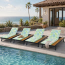 Black Iron + Teak Finish Outdoor Chaise Lounge Set with Leaf Coconut Cushion by HouseOfZazla