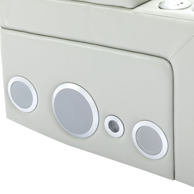 270 Degree Swivel PU Leather Power Recliner Individual Seat Home Theater Recliner with Surround Sound, Cup Holder, Removable Tray Table, Hidden Arm Storage for Living Room, Grey