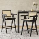 Modern Minimalist Bar Stool With Cane Seat - Black / Natural by HouseOfZazla