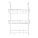 Over The Door Hooks Organizer Door Towel Rack Hanger 5 Hooks with 2 Metal Baskets for Bathroom Bedroom Kitchen Storage Shelf