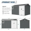 8x12 Ft Metal Outdoor Storage Shed with Window, Floor Base, Air Vents and Double Hinged Door