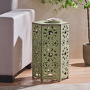 Galore 14' Side Table with Sunburst Cut Out Design, Green