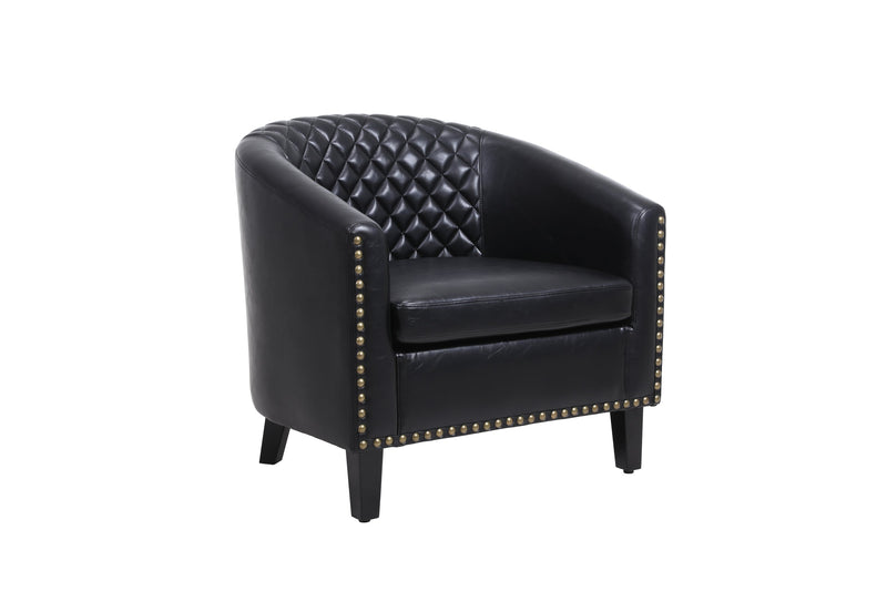 accent Barrel chair living room chair with nailheads and solid wood legs Black pu leather