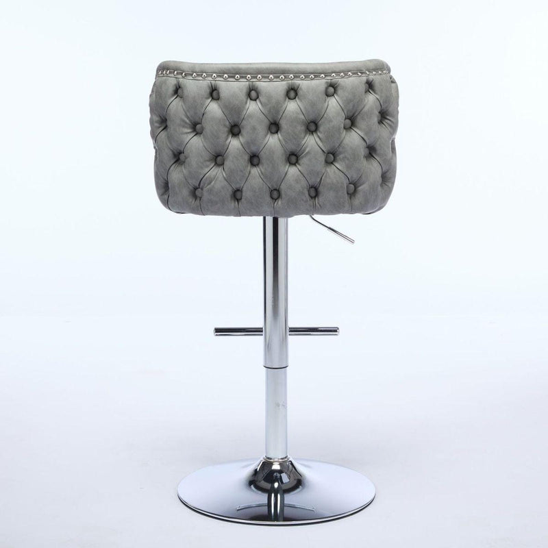 Swivel Barstools Adjusatble Seat Height With Chrome Base, Modern PU Upholstered Bar Stools with the whole Back Tufted, for Home Pub and Kitchen Island,Gray, Set of 2