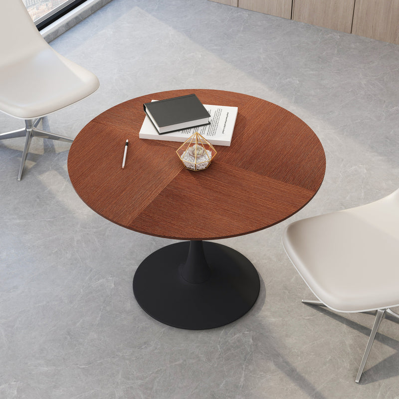 42" Modern Round Dining Table with Printed OAK Color Grain Table Top, Metal Base Dining Table, End Table Leisure Coffee Table
