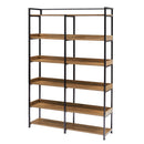 70.8 Inch Tall Bookshelf MDF Boards Stainless Steel Frame, 6-tier Shelves with Back&Side Panel, Adjustable Foot Pads, Brown