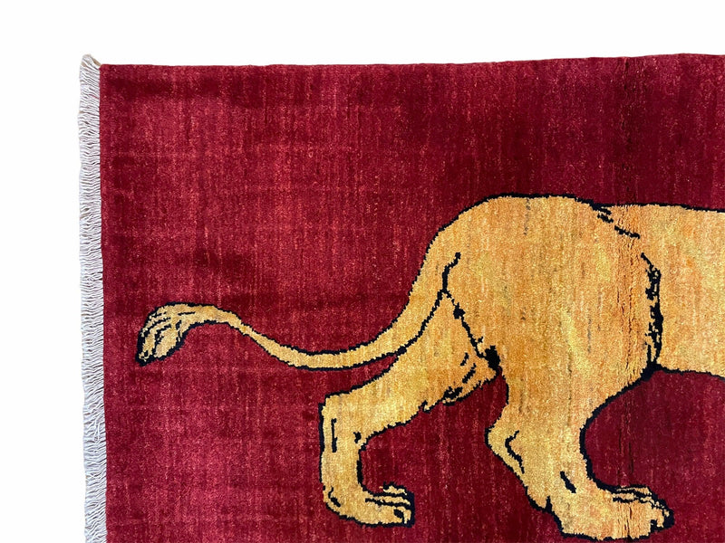 3 X 5 Handmade Hand-Knotted Quality Wool Rug Lion Red Veg Dyes Tribal Pictorial
