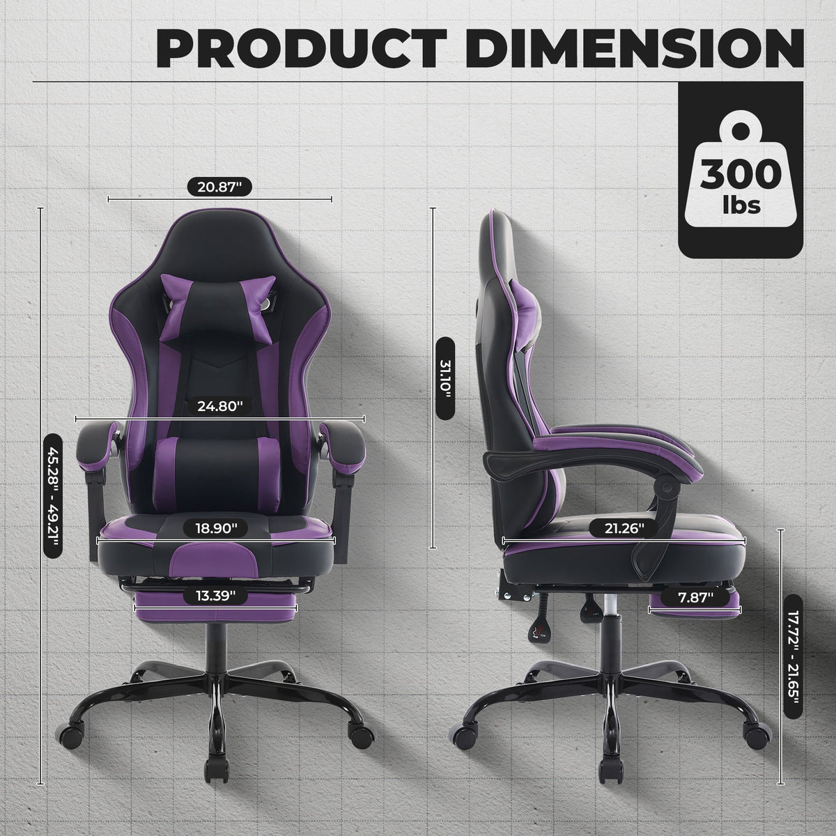 Gaming Chair with Footrest and Massage Lumbar Support, photo 8 of 10