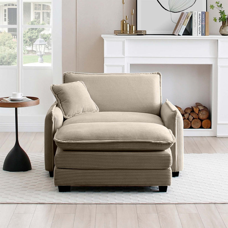 Walker Edison - Single Deep Seat Sofa With Footstool With One Pillow, Suitable for Living Room and Bedroom, Club Multiple Occasion,Came Corduroy