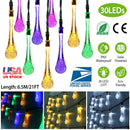 Outdoor Solar String Lights 21 Feet 30 LEDs Water Drop Solar Powered Lights Waterproof Solar Fairy Lights Decorative Solar Powered Lights for Home Pat