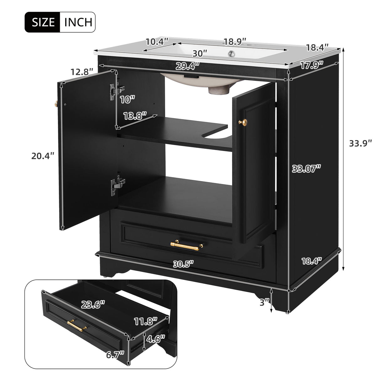 Bathroom Vanity With Sink, Cabinet & 2 Soft Closing Doors & Adjustable Shelf, photo 45 of 50
