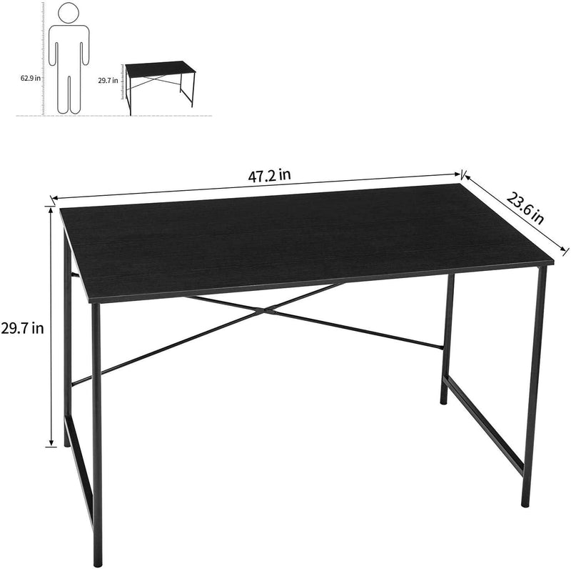 47.2" x 23.6" x 29.6" Metal Frame Home Office Writing Desk - Full Black