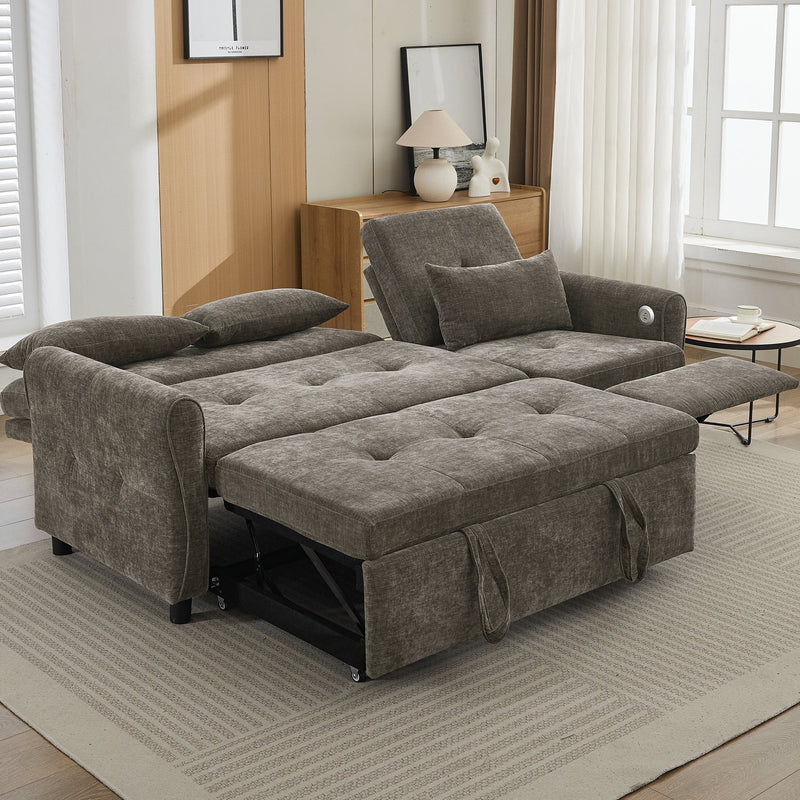 2-in-1 Sofa 82' Three-Seater with Sofa Bed and Reversible Recliner, Dark Grey Chenille