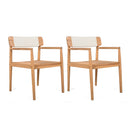 Creative Braided Acacia Wood Outdoor Dining Chairs with Armrests (Set of 2) - Teak / White by HouseOfZazla