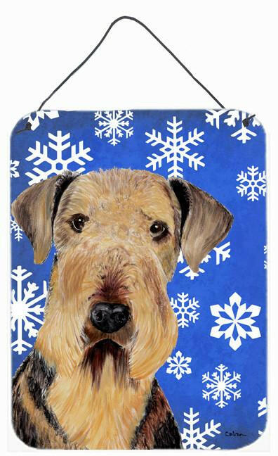 Airedale Winter Snowflakes Holiday Aluminium Metal Wall or Door Hanging Prints