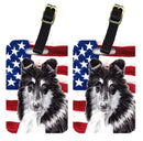 Black and White Collie with American Flag USA Luggage Tag