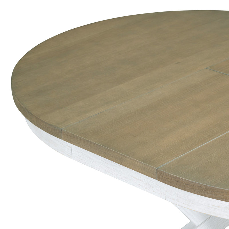 5-Piece Retro Functional Dining Table Set Extendable Round Table and 4 Upholstered Chairs for Dining Room and Living Room (Brown+Antique White)