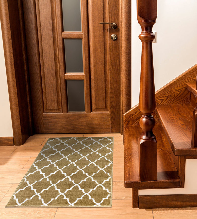Sussex Home, Landing Rug, Slip Resistant Indoor Carpets Includes Adhesive Tape 2' x 3'-Trellisville Collection |Beige&White