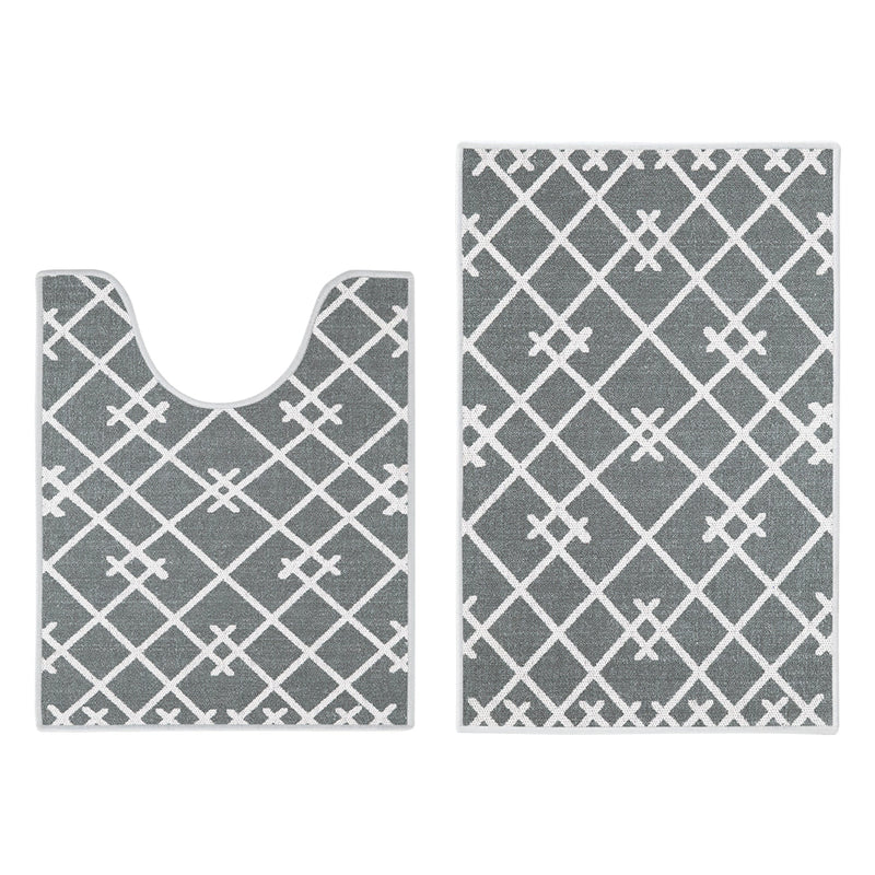 Geometric Design 2 Piece Bathroom Rugs Set | Gray