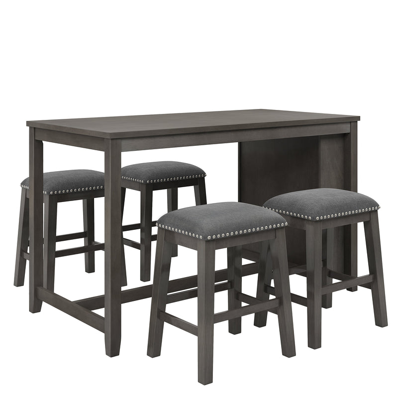 5 Pieces Counter Height Rustic Farmhouse Dining Room Wooden Bar Table Set with 4 stools, Gray