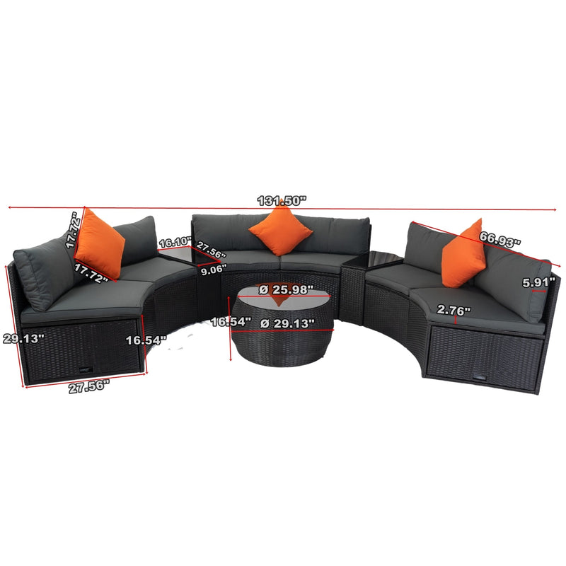 Walker Edison | Wicker Outdoor Sectional 6 Piece Patio Set with Storage and Pillows