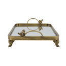 16.3x9.8x3.7" Metal Bird-Accented Mirrored Tray