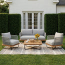 Lucca Outdoor 4-Piece Acacia Wood and Rope Woven Patio Conversation Set