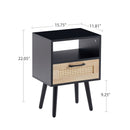 15.75" Rattan End Table With Drawer And Solid Wood Legs, Modern Nightstand, Side Table For Living Room, Bedroom by Unique Piece Furniture