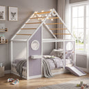 Twin House Bed with Slide and Light Strip