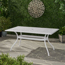Celestine Outdoor Cast Aluminum Dining Table with Floral Lattice Design and Umbrella Holder by HouseOfZazla