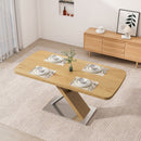 Retractable Square Dining Table, Seating 4 - 6 People, Cross Base With Stainless Steel Tubing, Expandable - Natural by HouseOfZazla