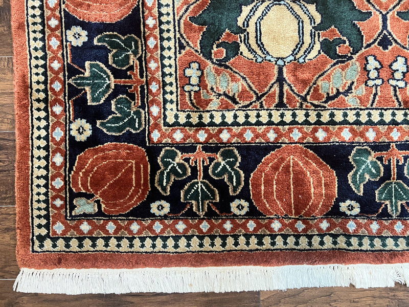 Indo Persian Bidjar Rug 8x10, Red and Black, Handmade Vintage Wool Carpet