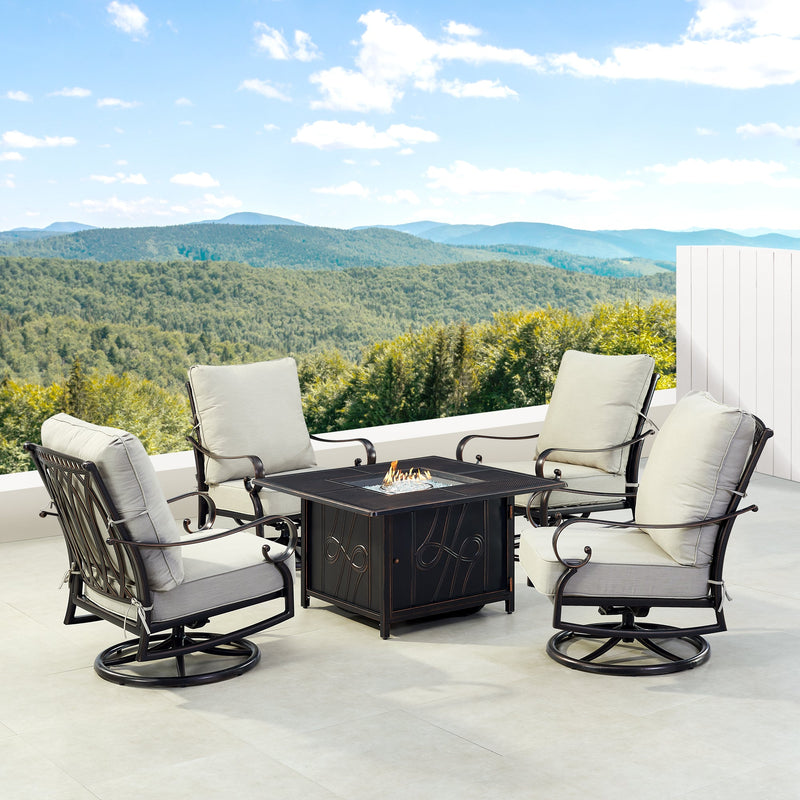 Black Aluminum Fire Table Set with Four Club Chairs