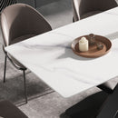Modern Artificial Stone Straight Edge Metal X Leg Dining Table, 6 People by Unique Piece Furniture