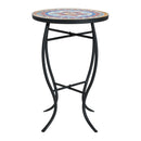 Outdoor Round Side Table With Mosaic Style Top And Curved Iron Legs